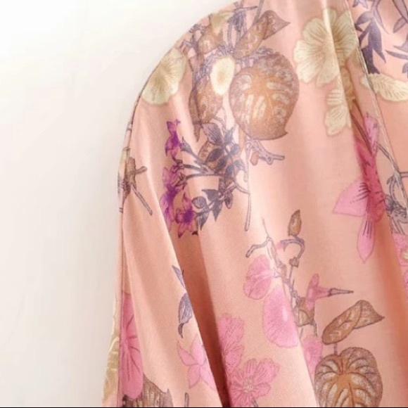 Pink Festival Bohemian Flower Floral Boho Printed Short Kimono Robe Tunic Wrap - Picture 12 of 14